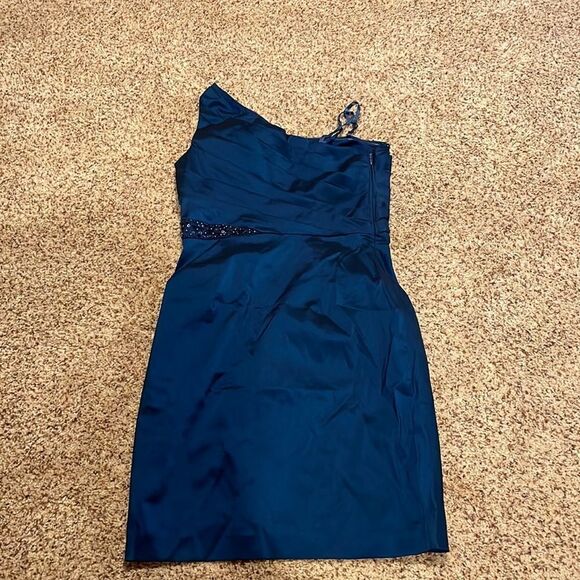 Mardigras gown Adrianna Papell one strap teal blue dress - Picture 9 of 13